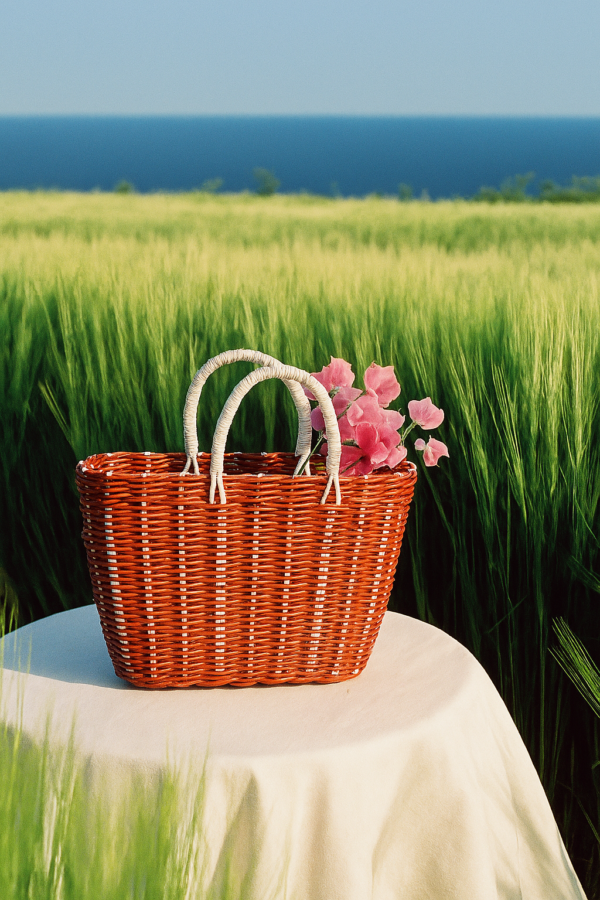 Handmade Portable Woven Basket khaki