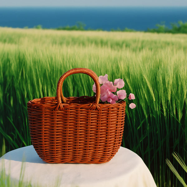 Handmade Portable Woven Basket solid khaki